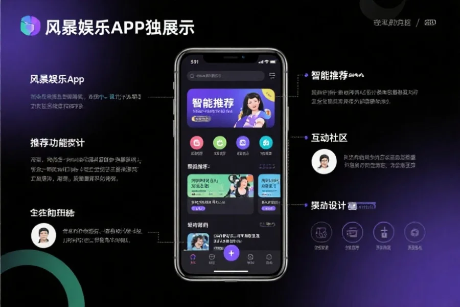 风暴娱乐App独家功能展示，屏幕上可见智能推荐和互动社区的界面设计